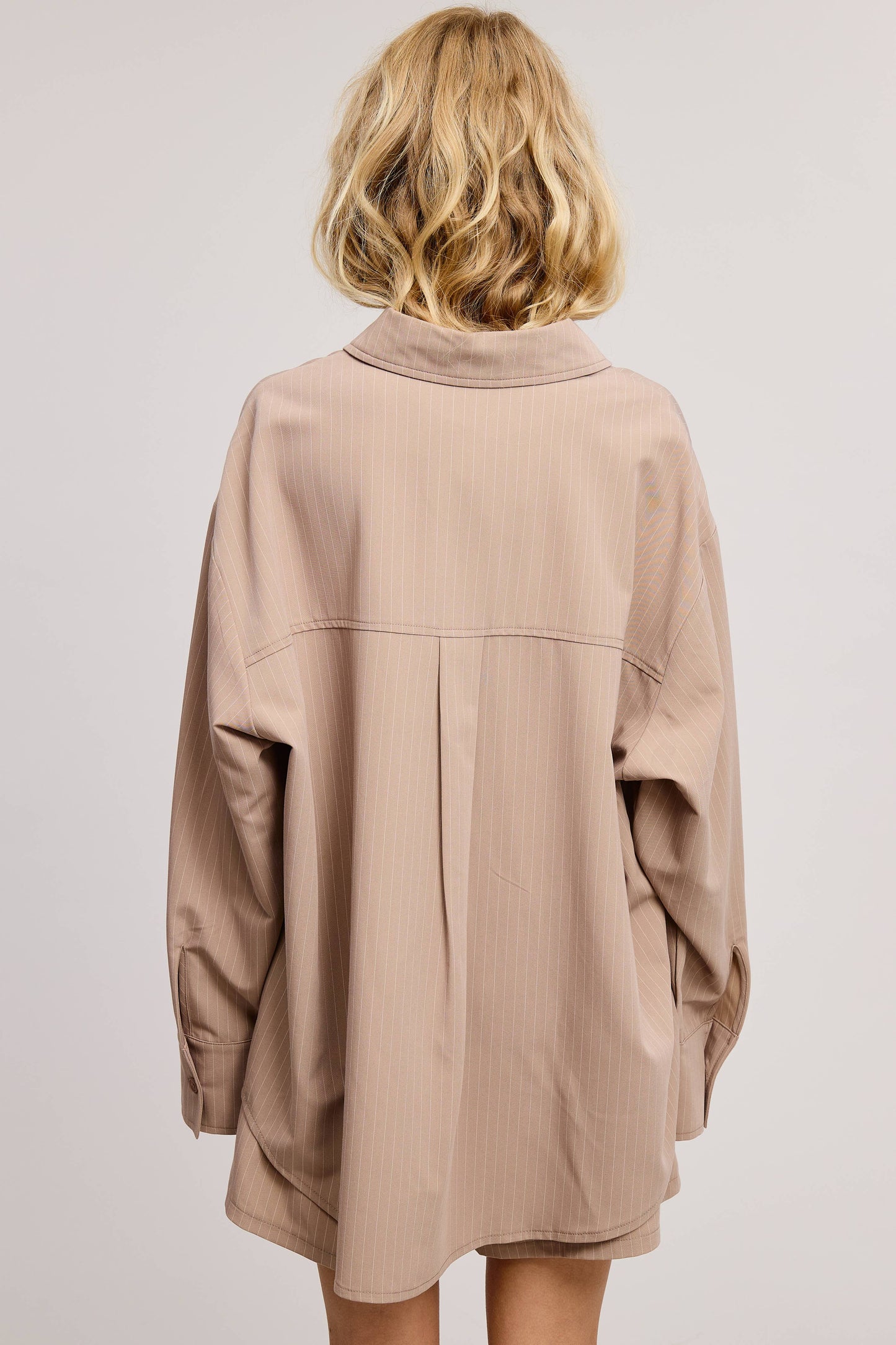 Pinstripe Short Set, Tan