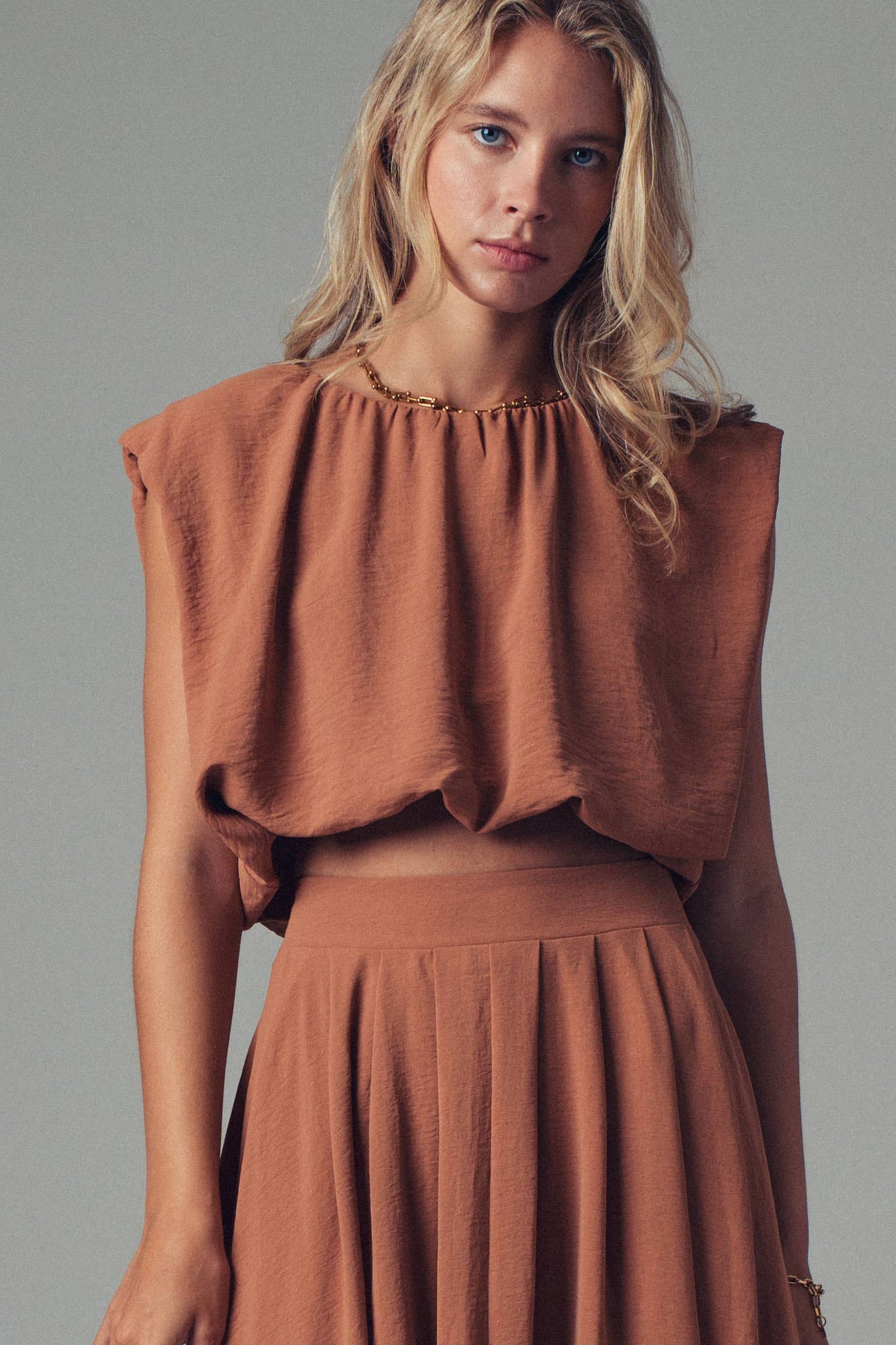 Back Tie Sleeveless Top, Camel