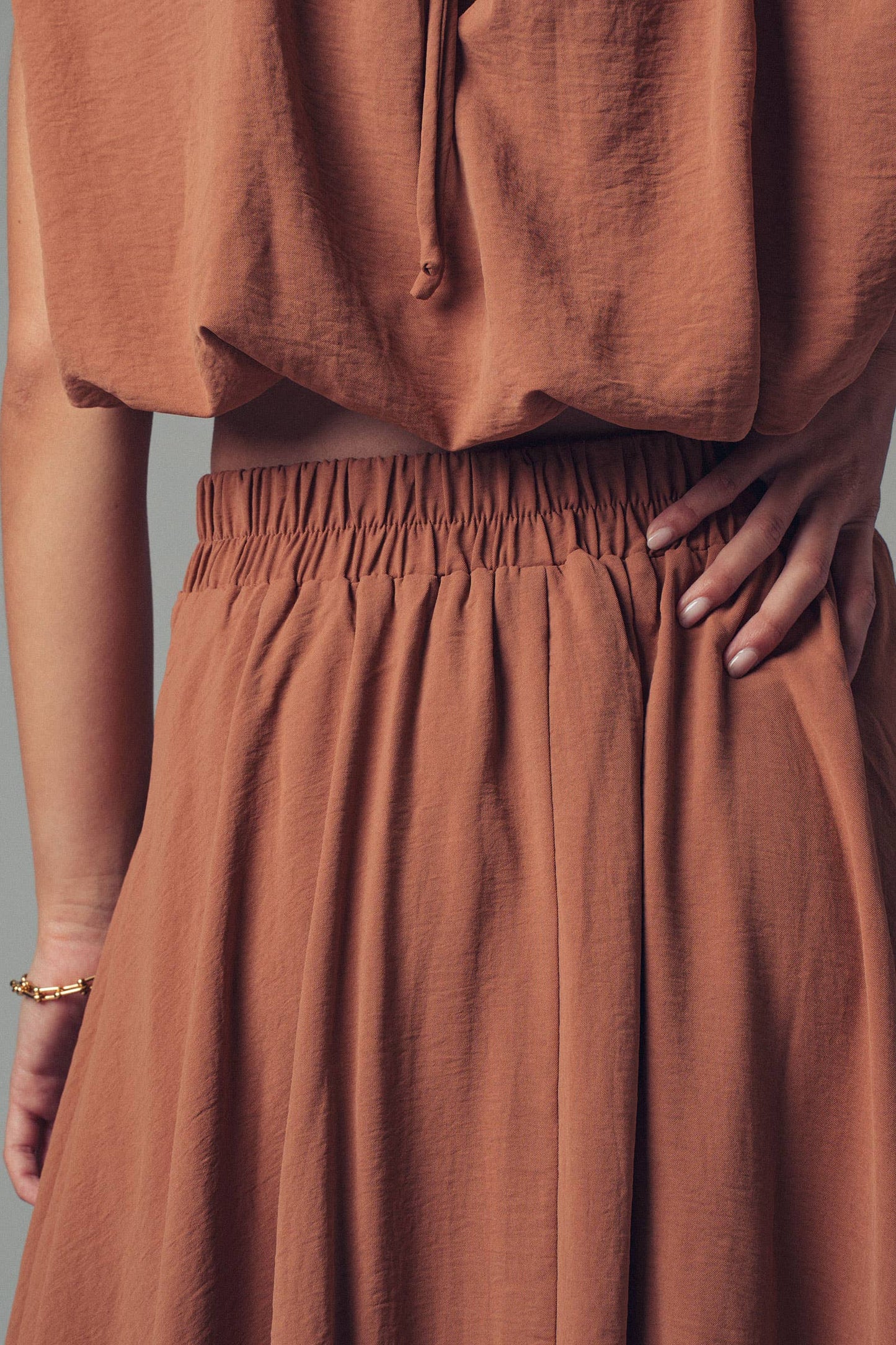 Pleated High-Waist Skirt, Camel