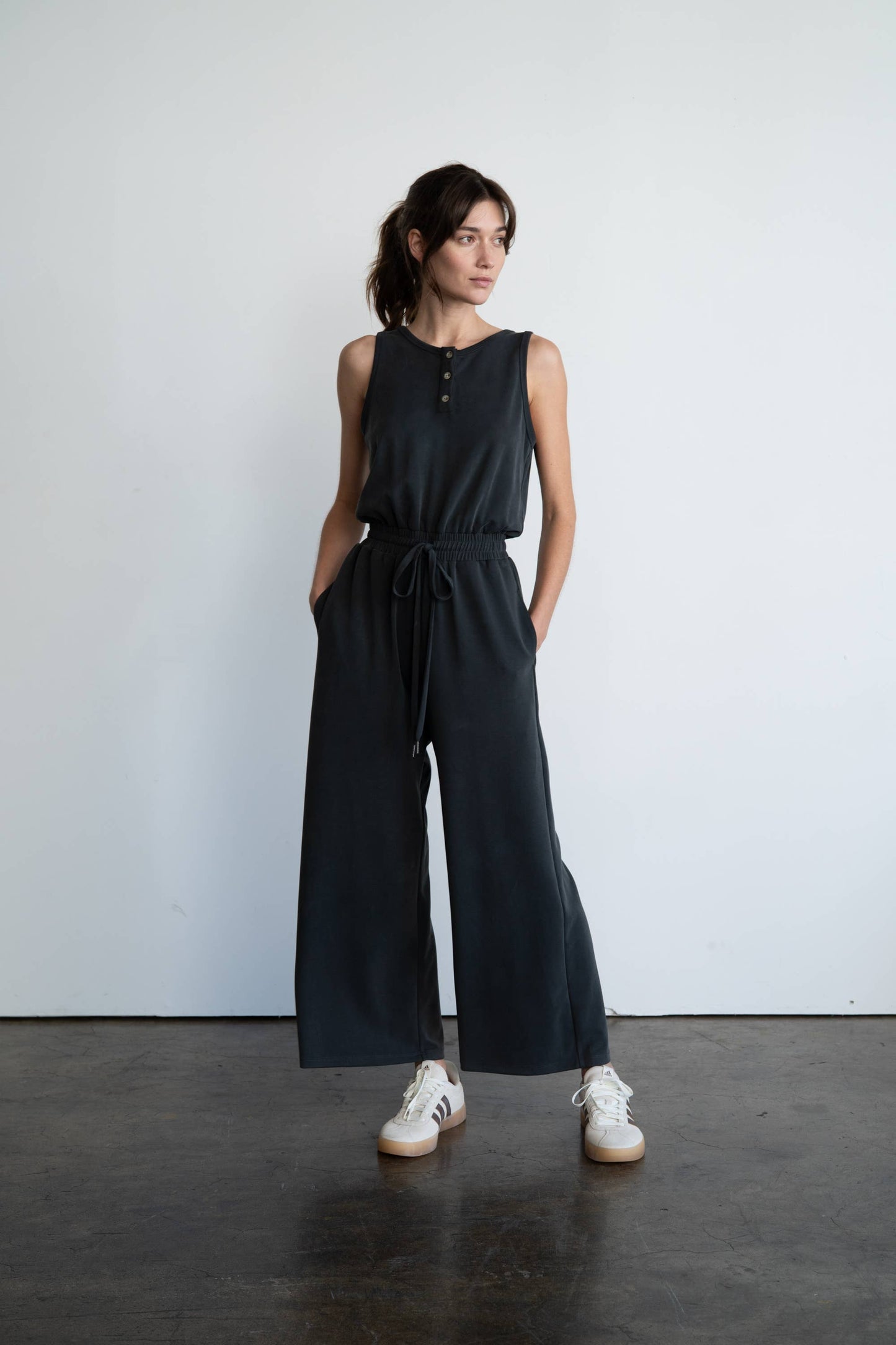 Easygoing Henely Jumpsuit, Charcoal
