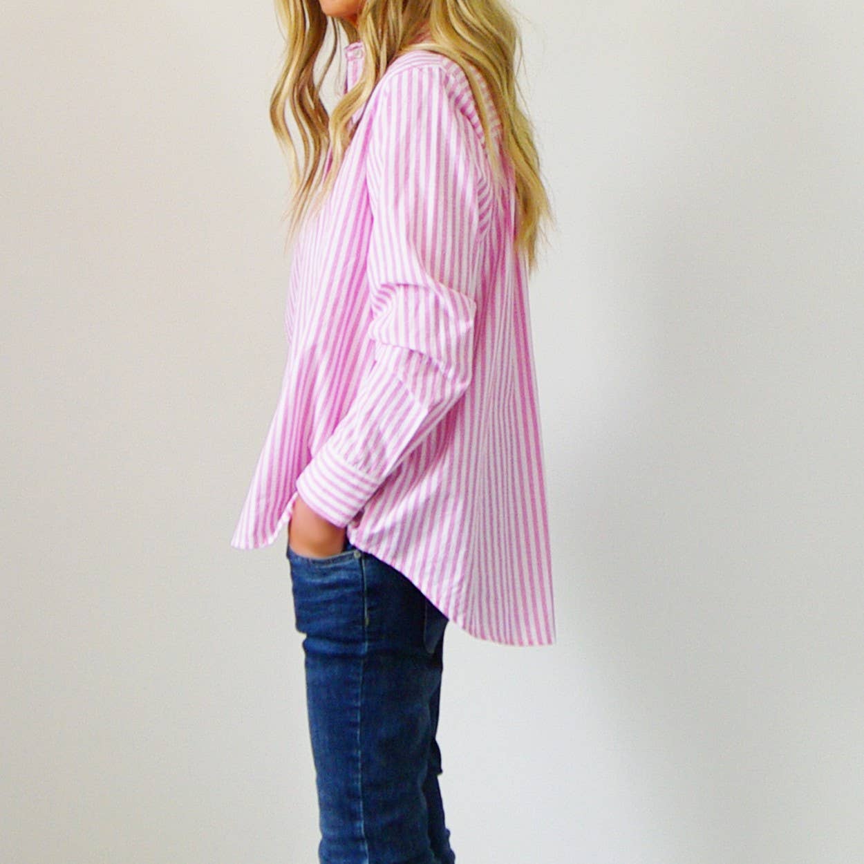 Riley Stripe Shirt, Pink and White