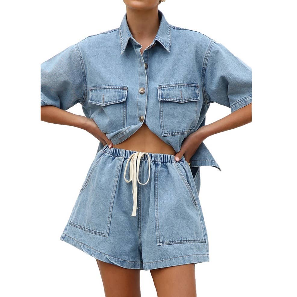 Short Sleeve and Denim Short Set