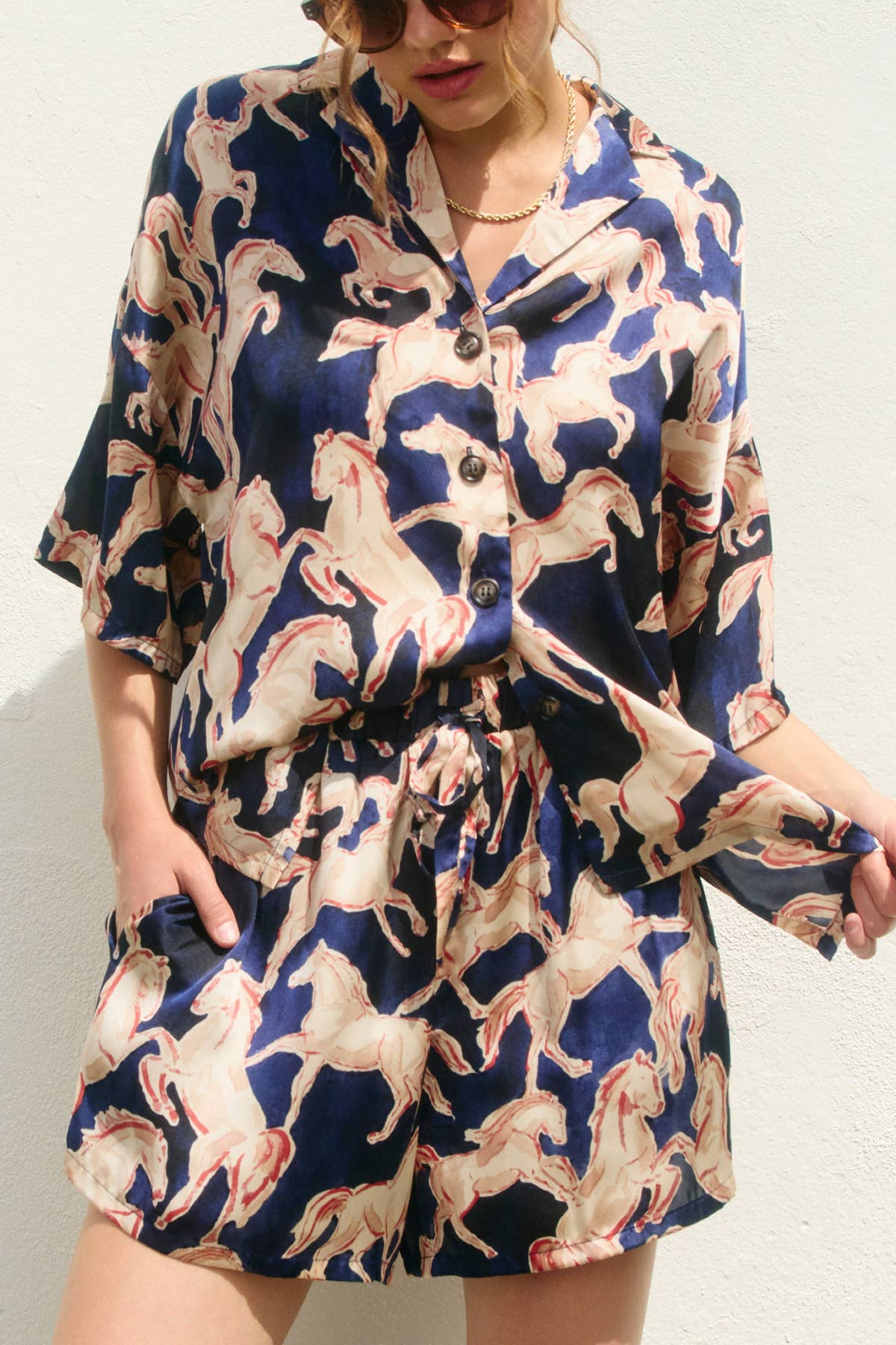 Western Shirt And Shorts Set, NAVY