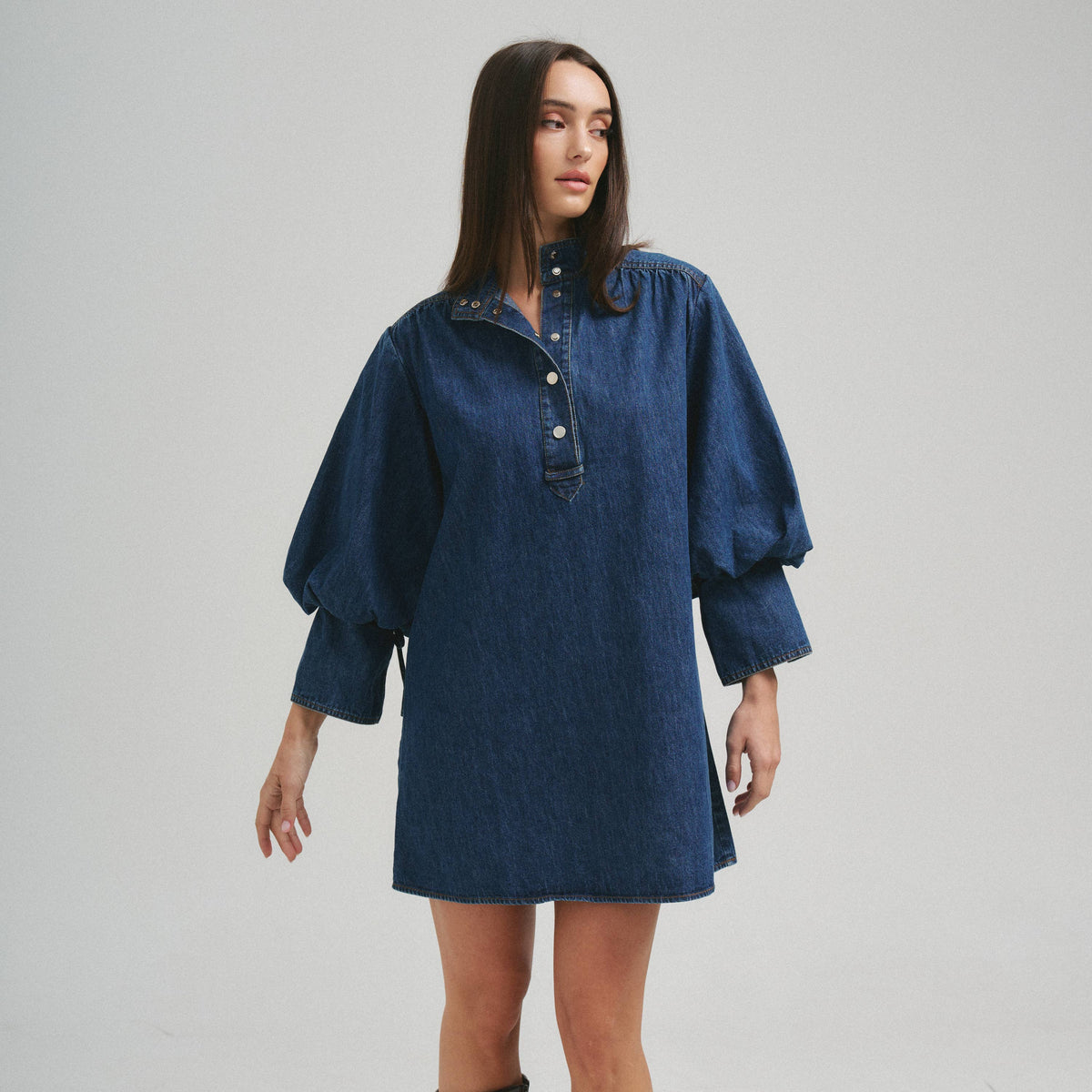 Quarter Sleeve Denim Dress - Dark Denim