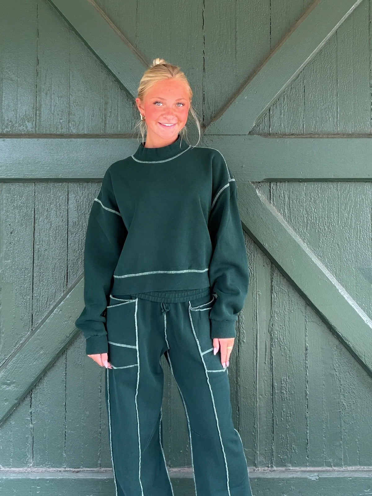 Pine & Ivory Crop Mockneck, Pine Green
