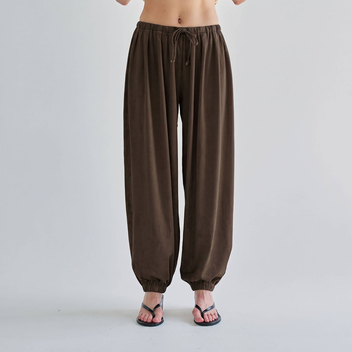 Drawstring Harem Jogger Pants - Chocolate