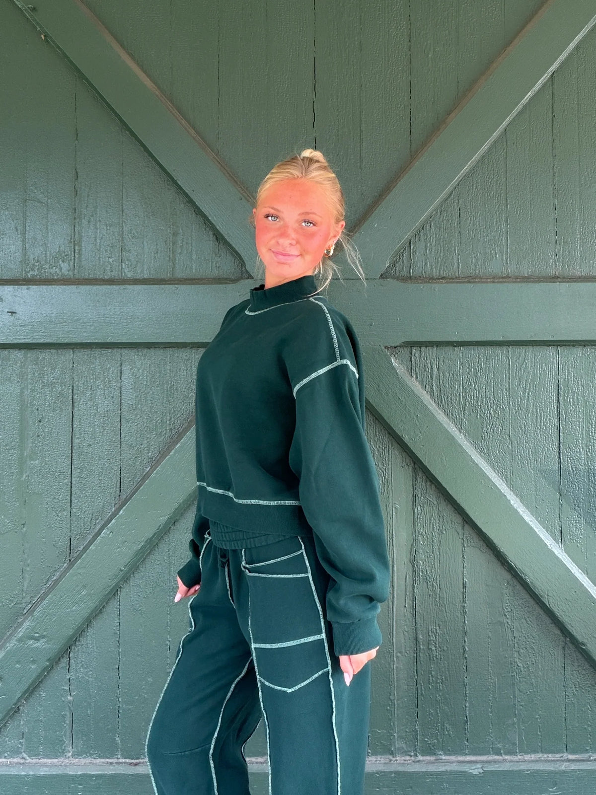 Pine & Ivory Crop Mockneck, Pine Green