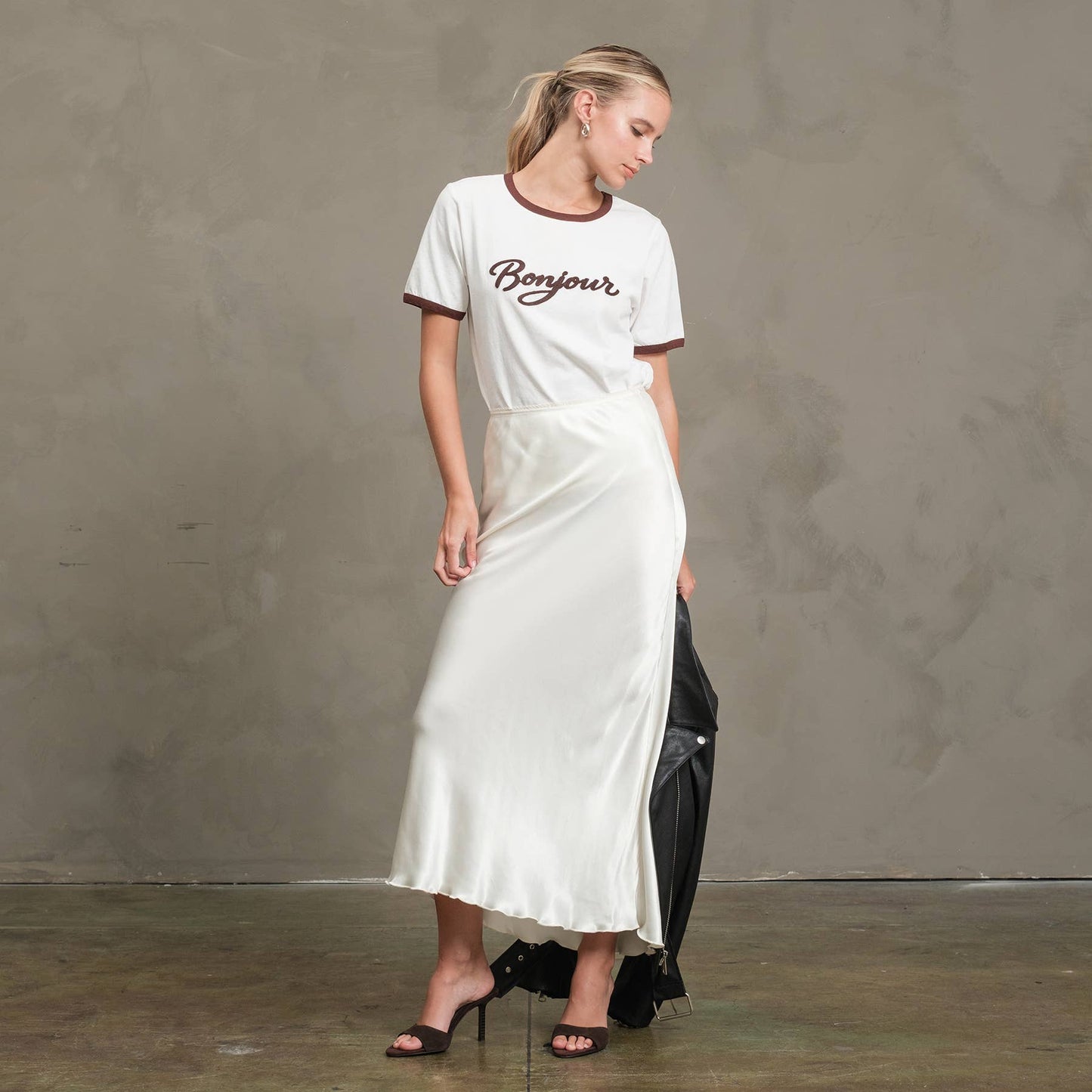 Bonjour Contrast Ringer Tee - RTK1036: WHITE/NAVY / S-M-L (3-2-1)