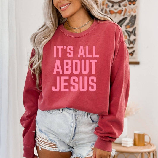 Christian Christmas Women Sweatshirt - It's All about Jesus: Red / S