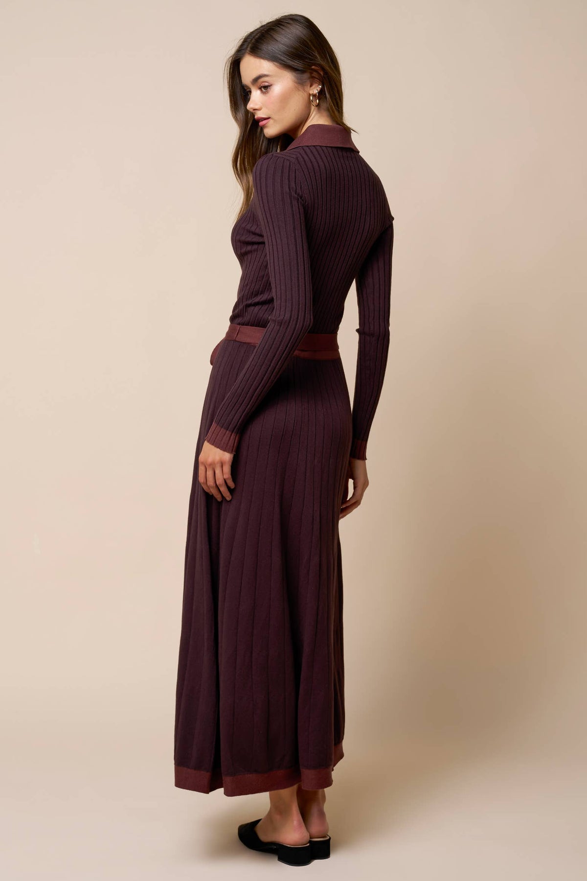 Ribbed Knit Midi Dress - Dark Chocolate