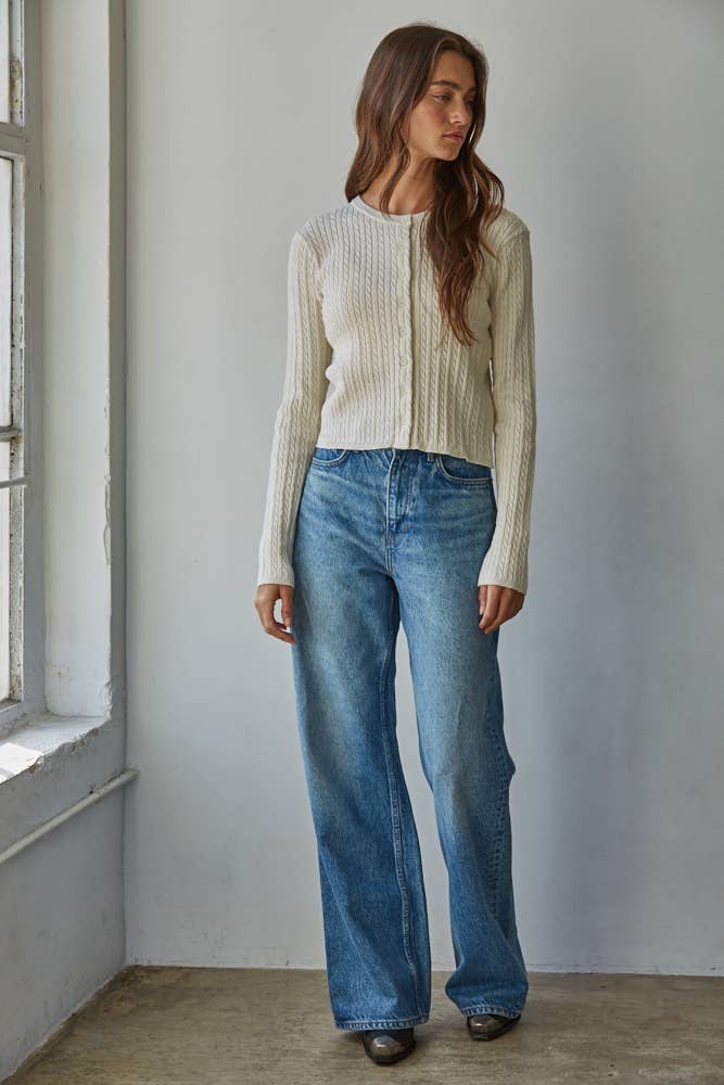 Knit Cable Sweater Cardigan - Cream
