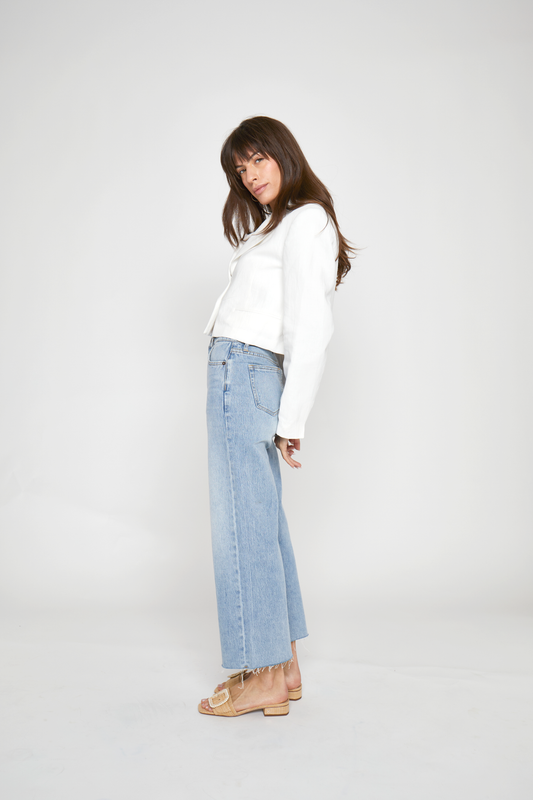 Aberdeen Ankle Crop High Rise Jean, Light Indigo Worn