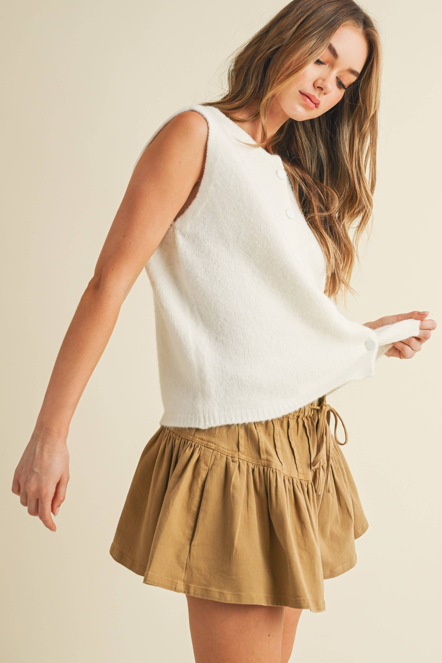 Button Sleeveless Top, Off-White
