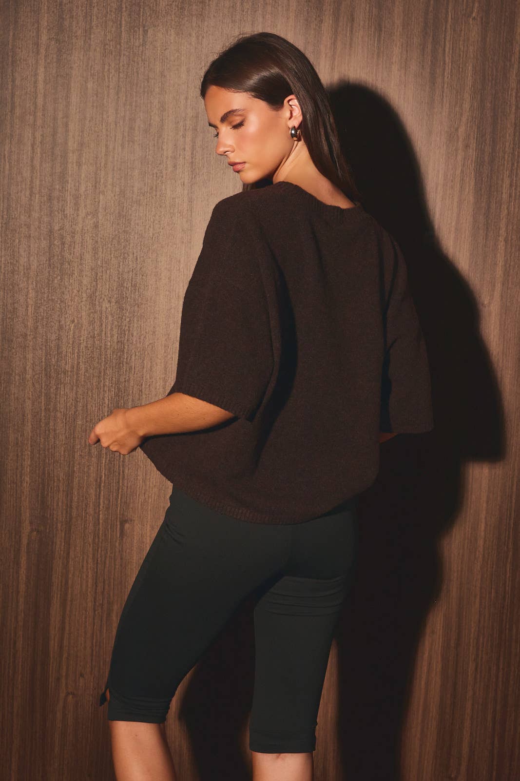 Lightweight Boxy Short Sleeve Sweater – Brown