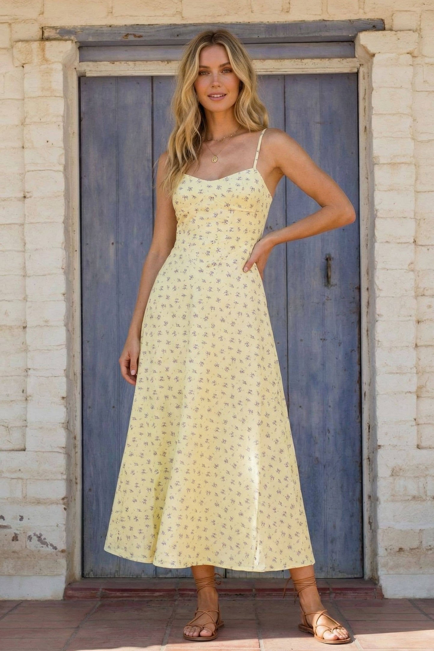 FLORAL A LINE MIDI DRESS, BUTTER