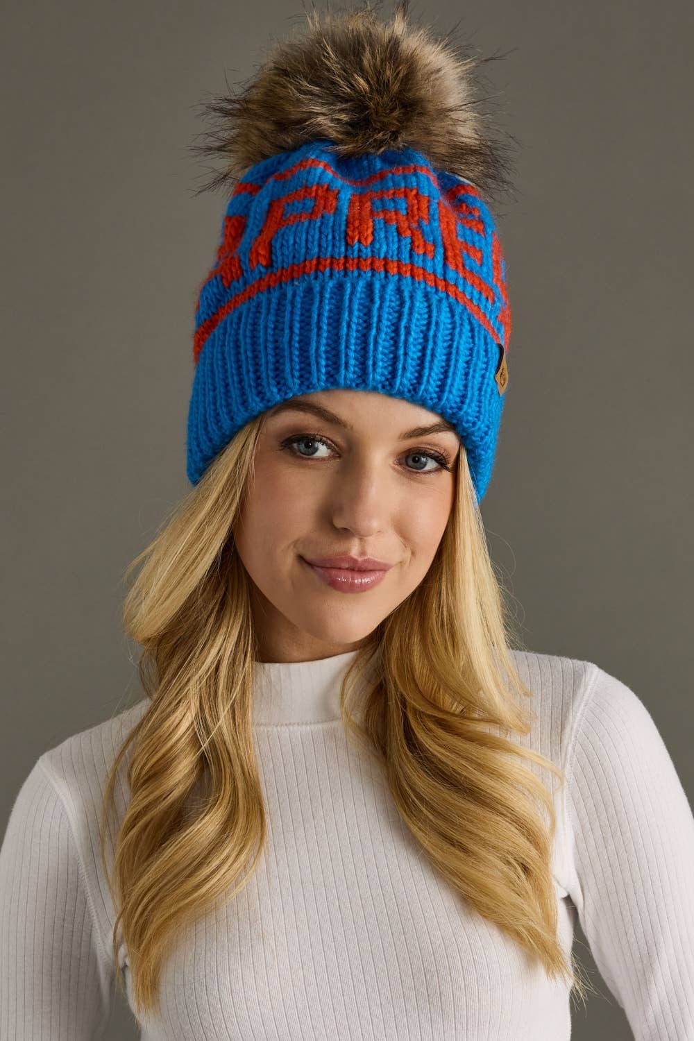 Blue & Orange Apres Pom Hat