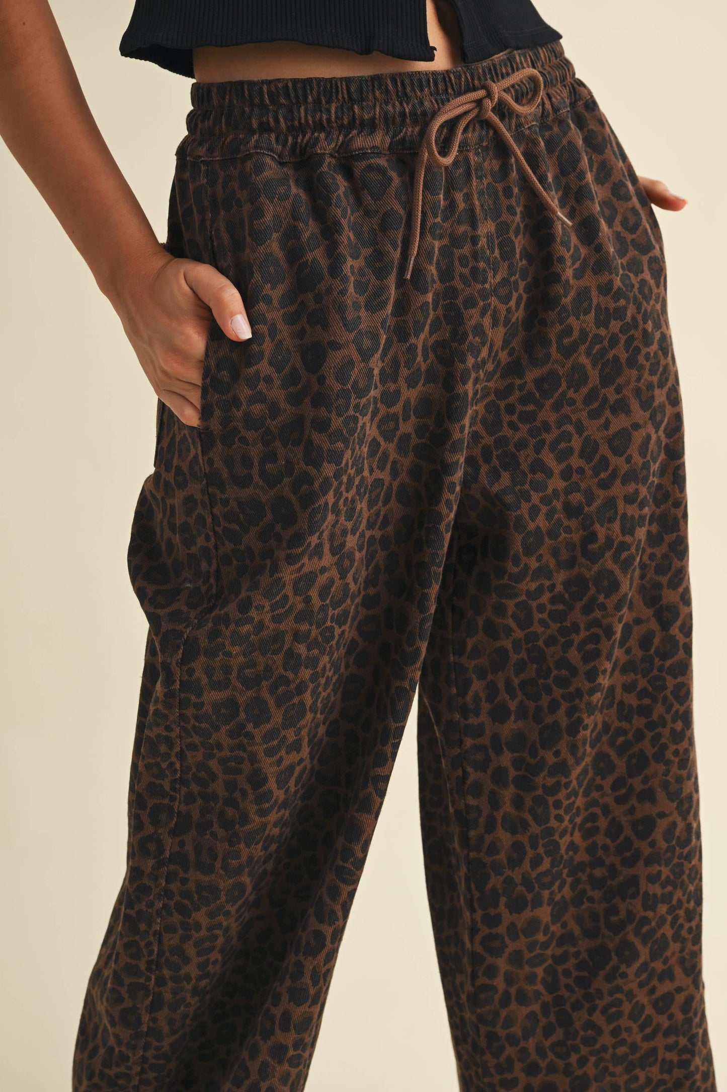 Leopard Print Denim Pants, Brown