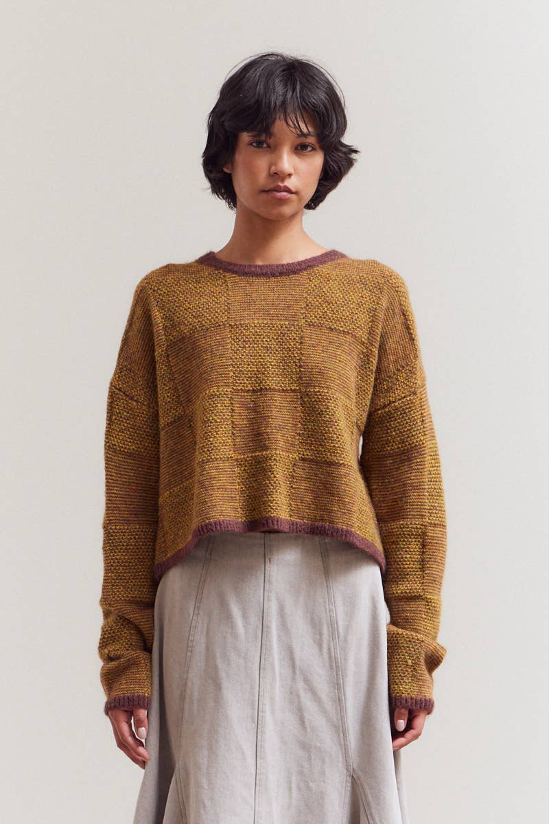Plaid Knit Sweater : Brick