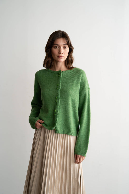 Crew Neck Cardigan,  Forest Green