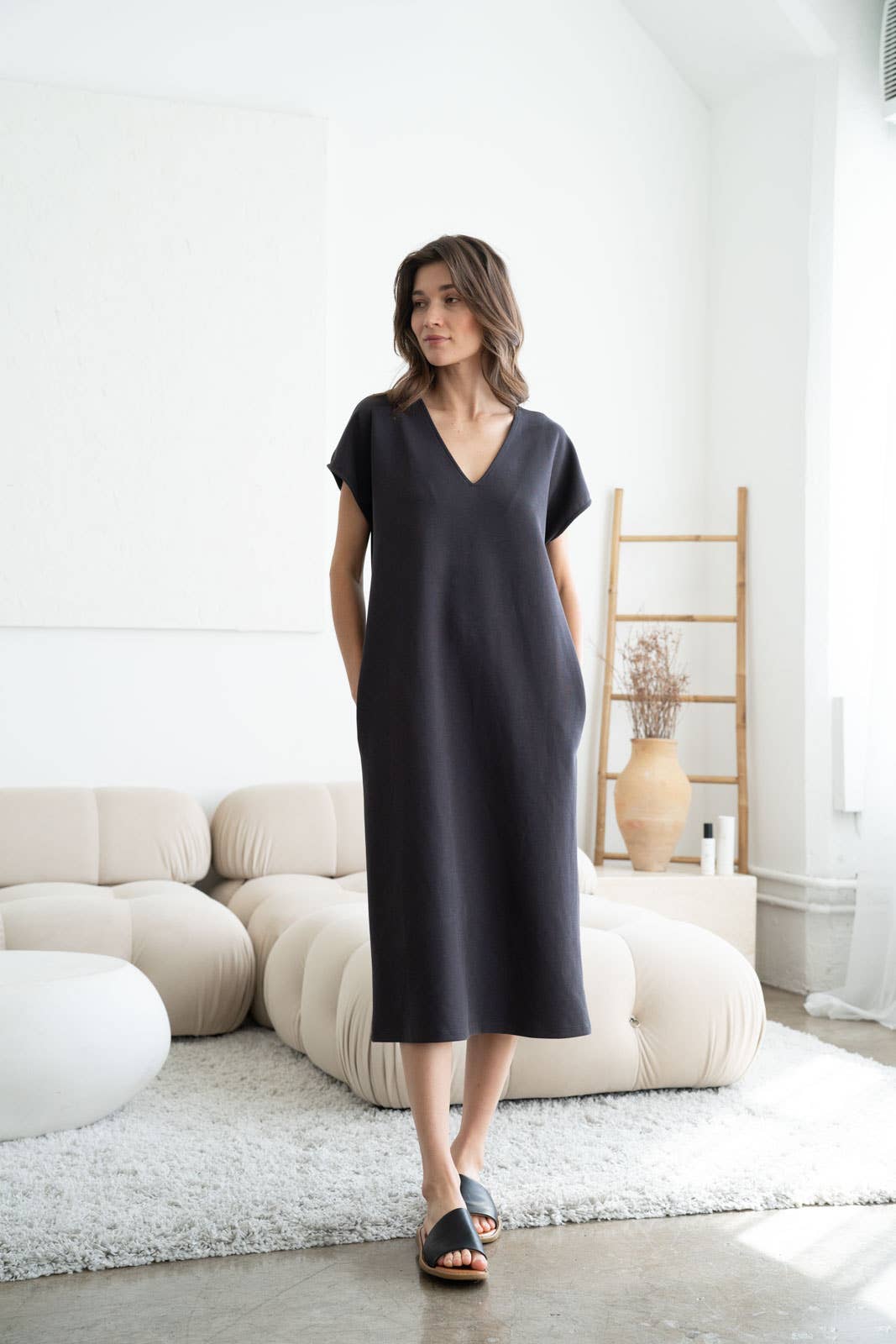 Lounge Midi Dress, Charcoal