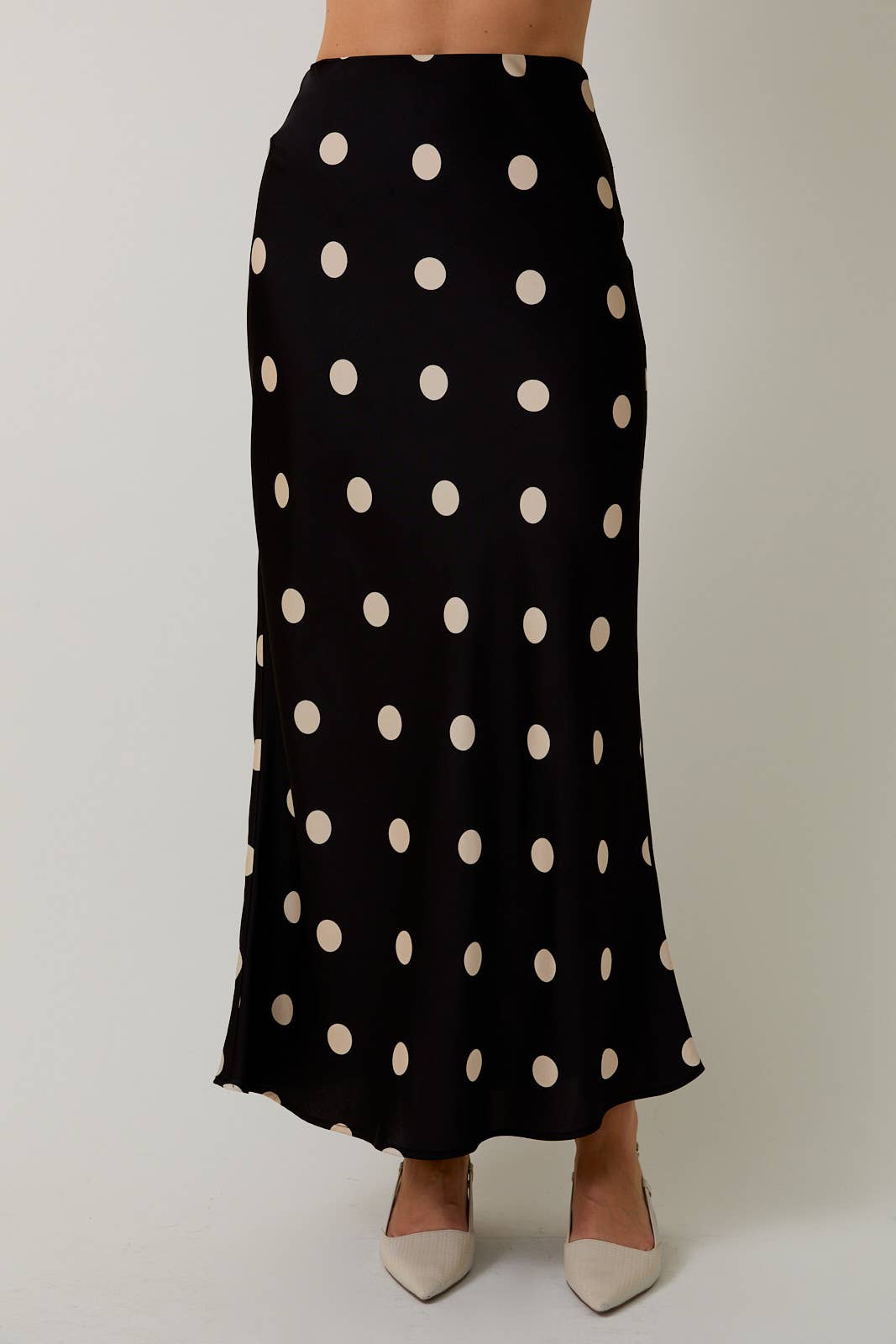 Satin Midi Skirt, Polka Dot