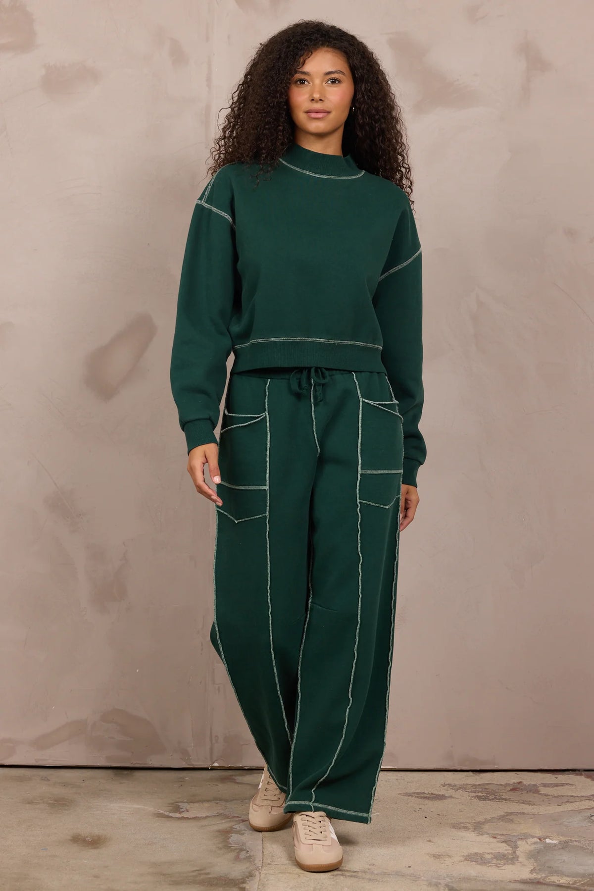 Pine & Ivory Crop Mockneck, Pine Green
