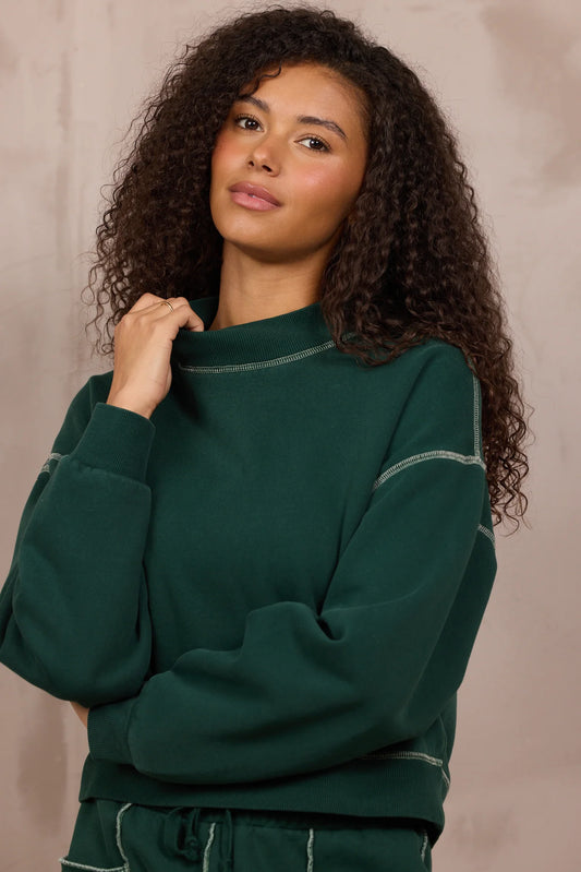 Pine & Ivory Crop Mockneck, Pine Green