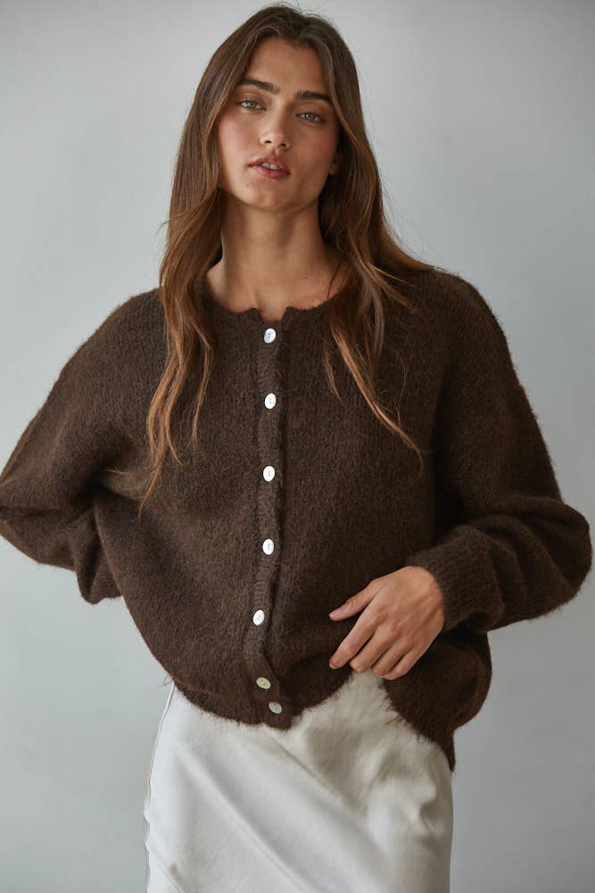 CARDIGAN BUTTON DOWN, DARK CHOCOLATE