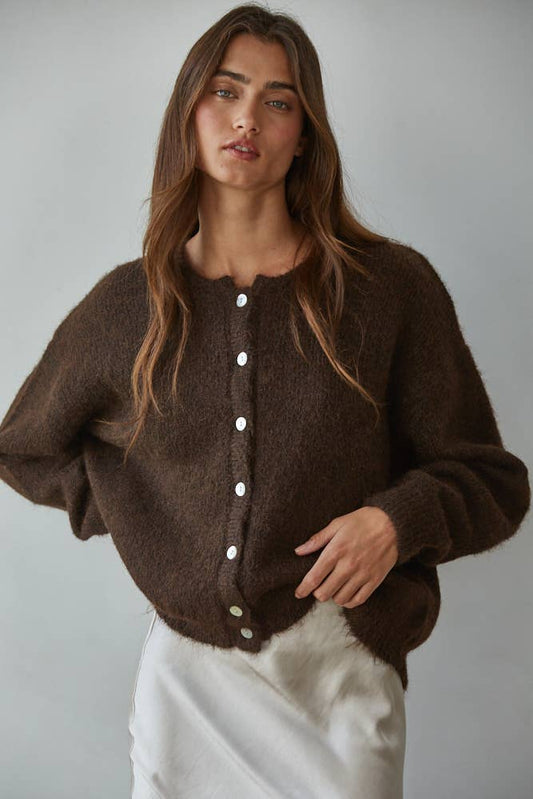 CARDIGAN BUTTON DOWN, DARK CHOCOLATE