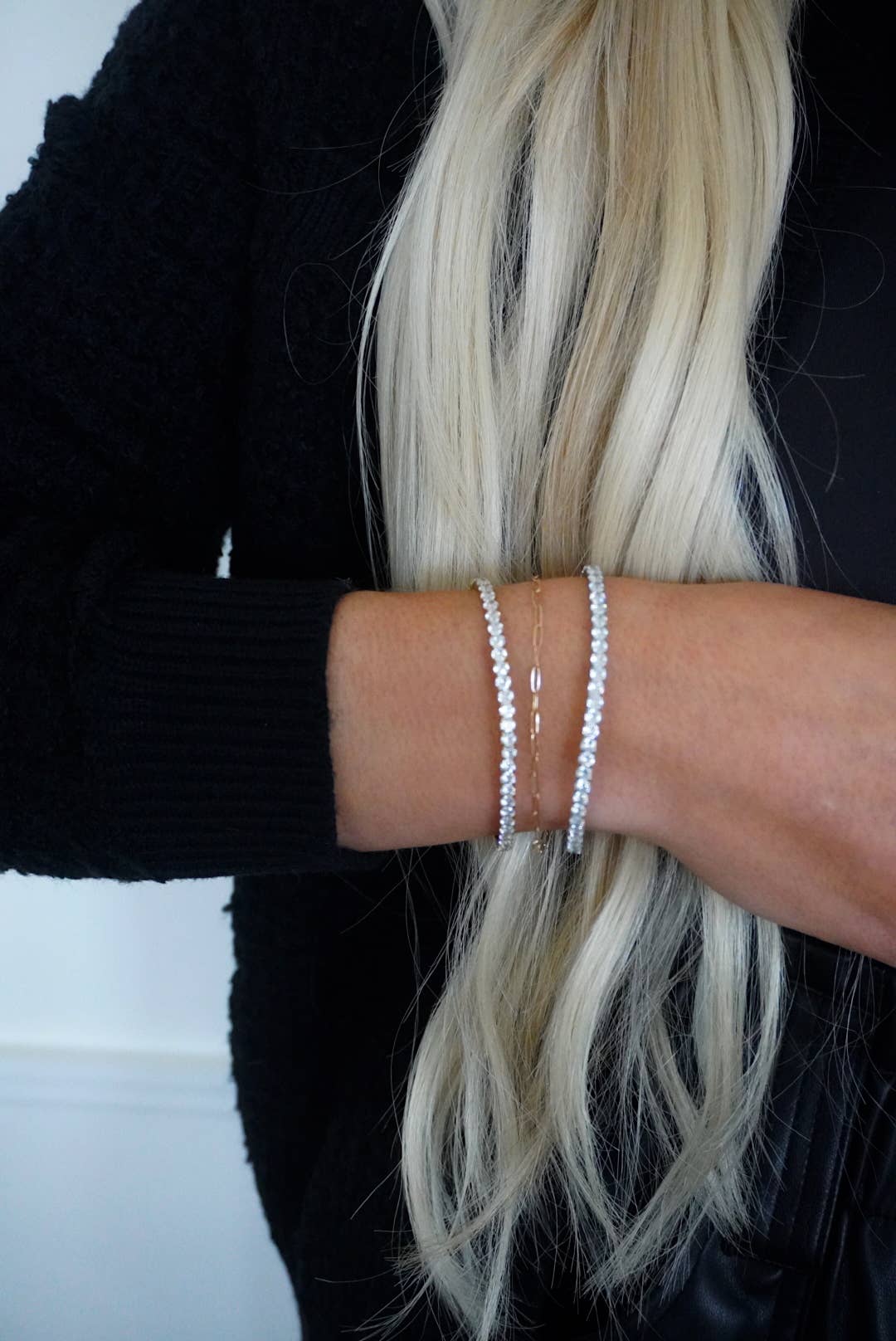 TENNIS BRACELET, GOLD, STRETCH