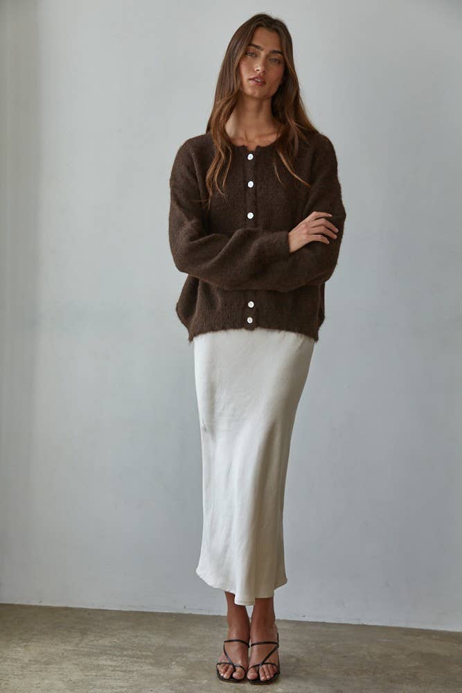 CARDIGAN BUTTON DOWN, DARK CHOCOLATE