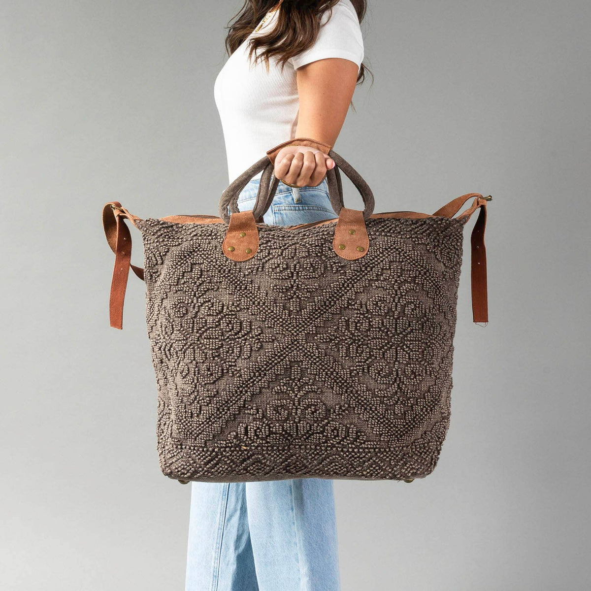 Vintage Textured Tote - Mocha