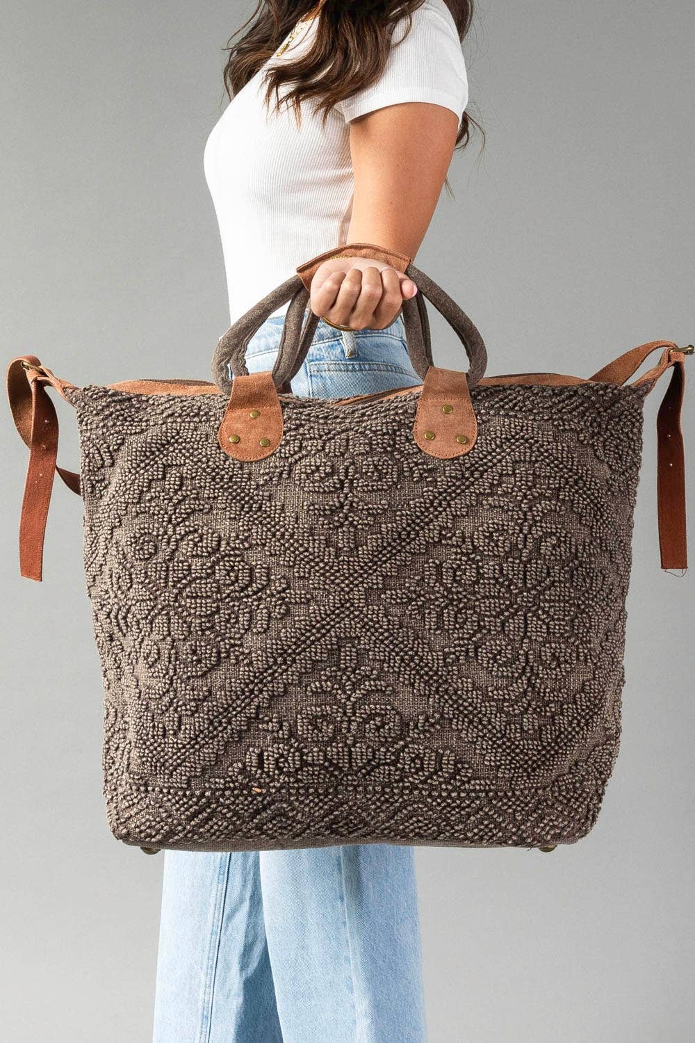 Vintage Textured Tote - Mocha