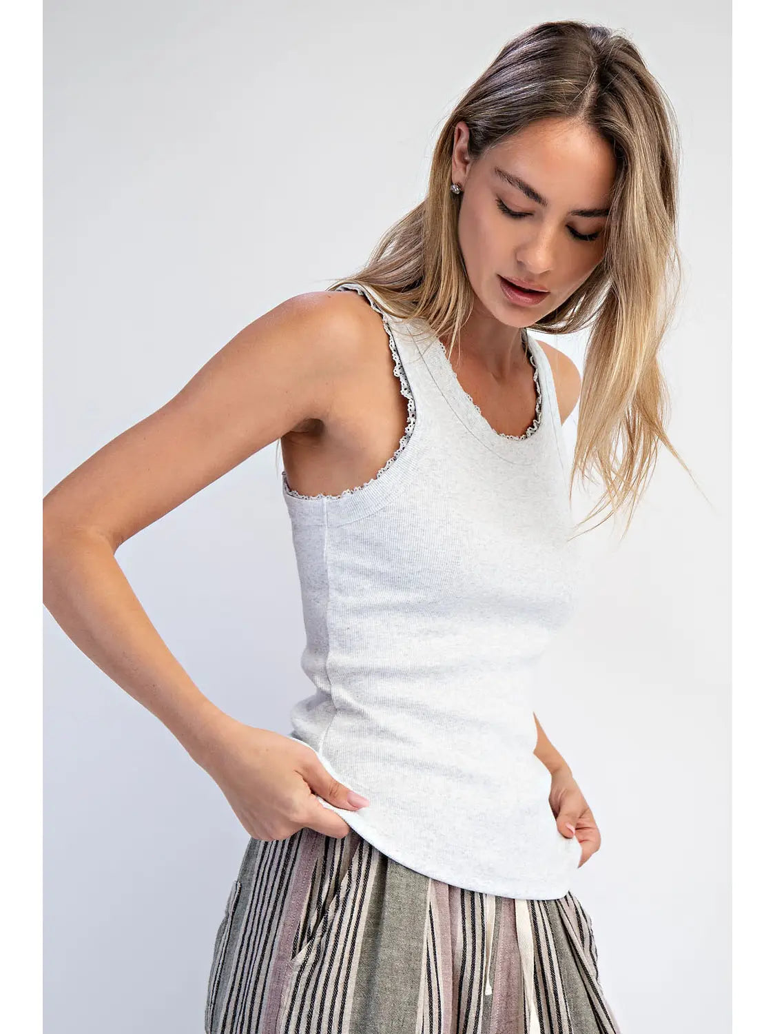 Lace Ribbed Everyday Tank, Heather Grey
