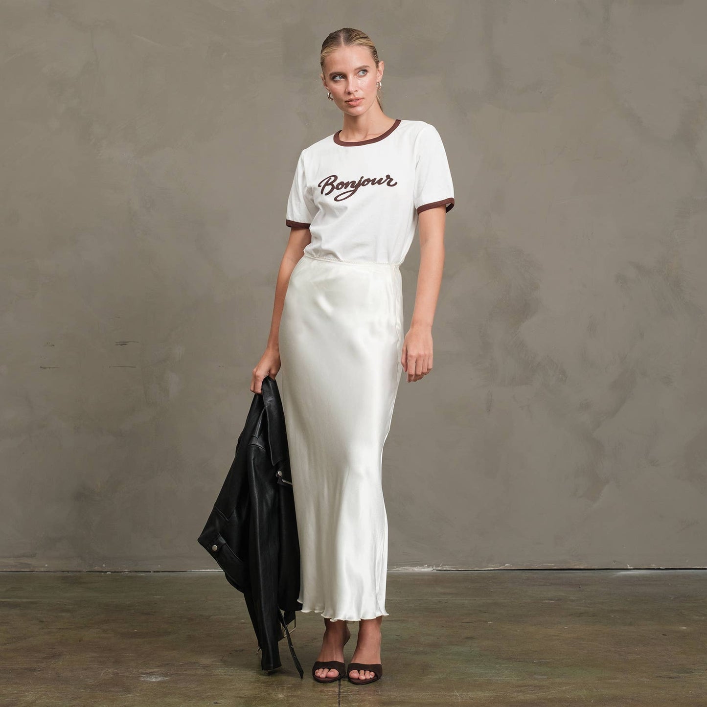 Bonjour Contrast Ringer Tee - RTK1036: WHITE/NAVY / S-M-L (3-2-1)