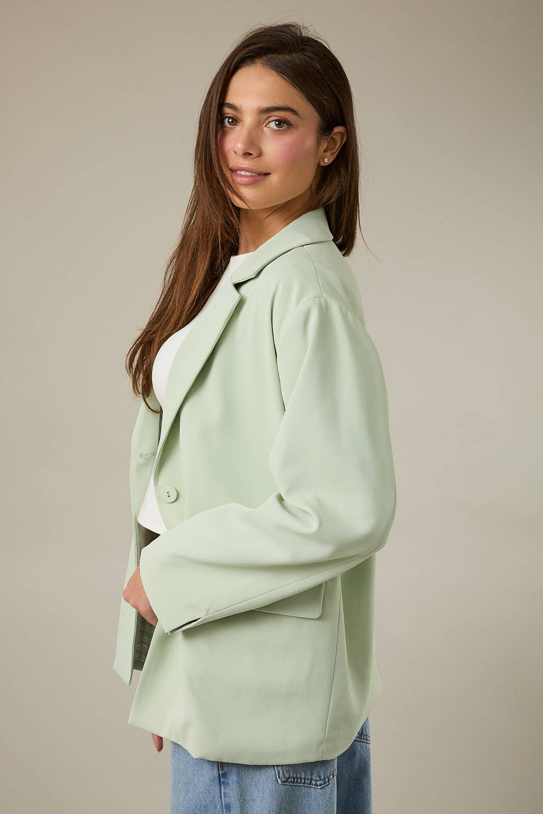 Oversized Blazer, Gingham Lined, Green