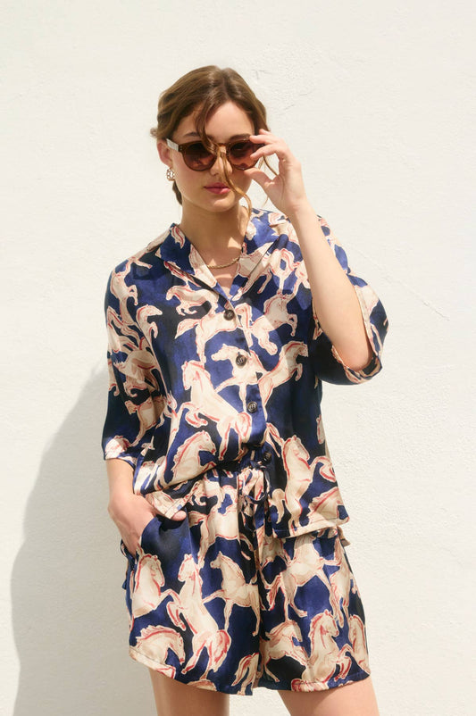 Western Shirt And Shorts Set, NAVY