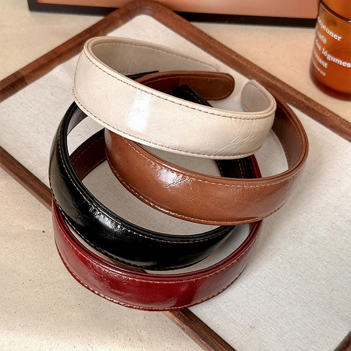 The Vintage Leather Headband- Cranberry