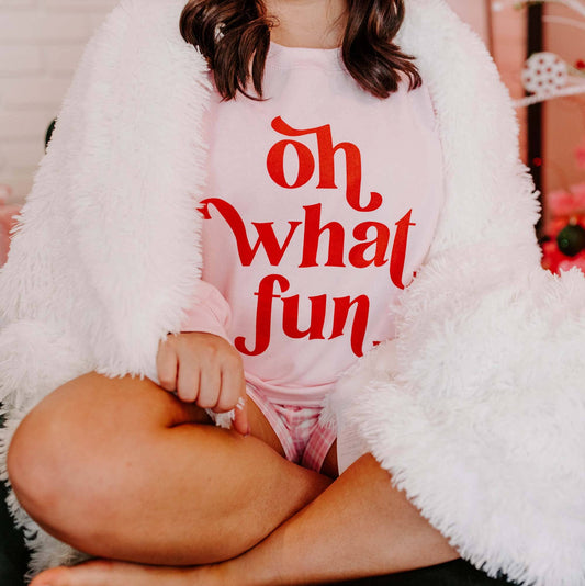 Oh What Fun Christmas Pink Sweatshirt: X-Large