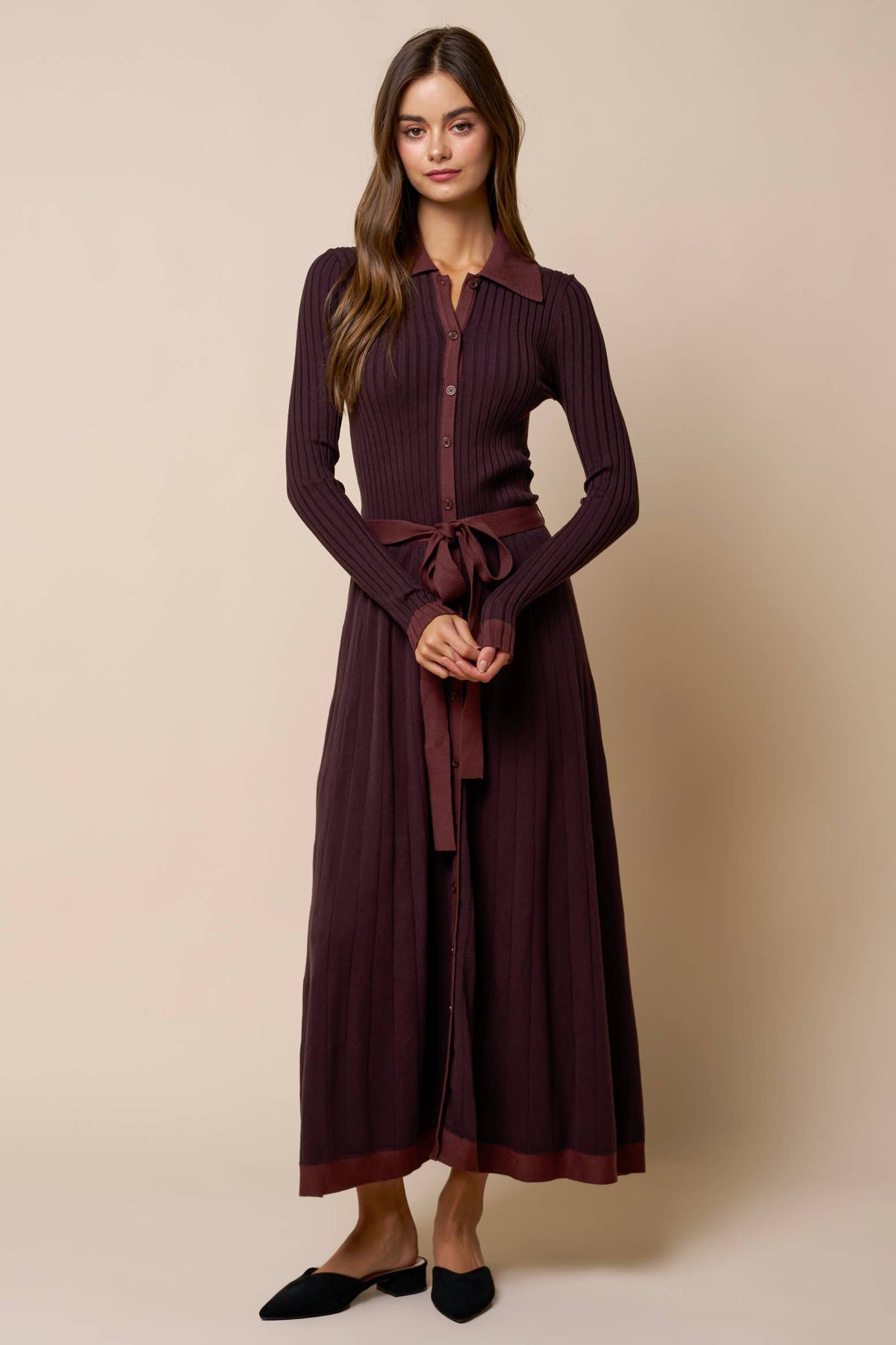 Ribbed Knit Midi Dress - Dark Chocolate