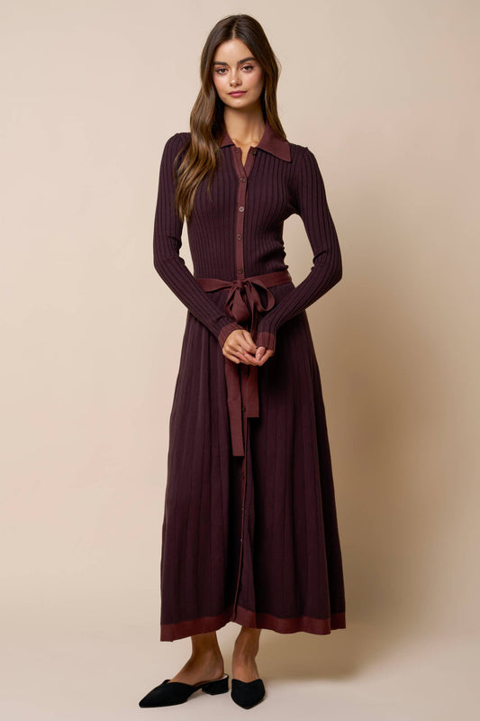 Ribbed Knit Midi Dress - Dark Chocolate