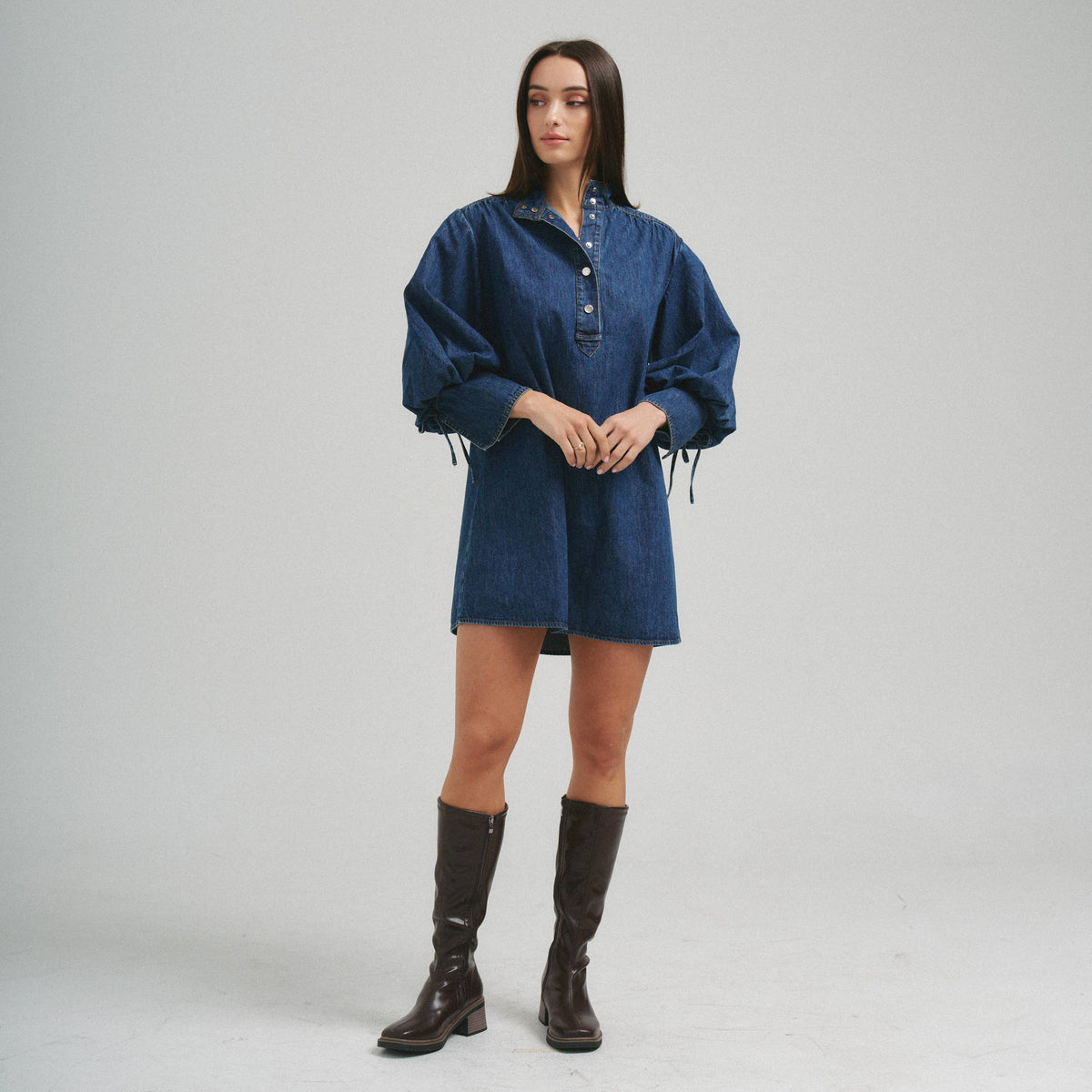 Quarter Sleeve Denim Dress - Dark Denim