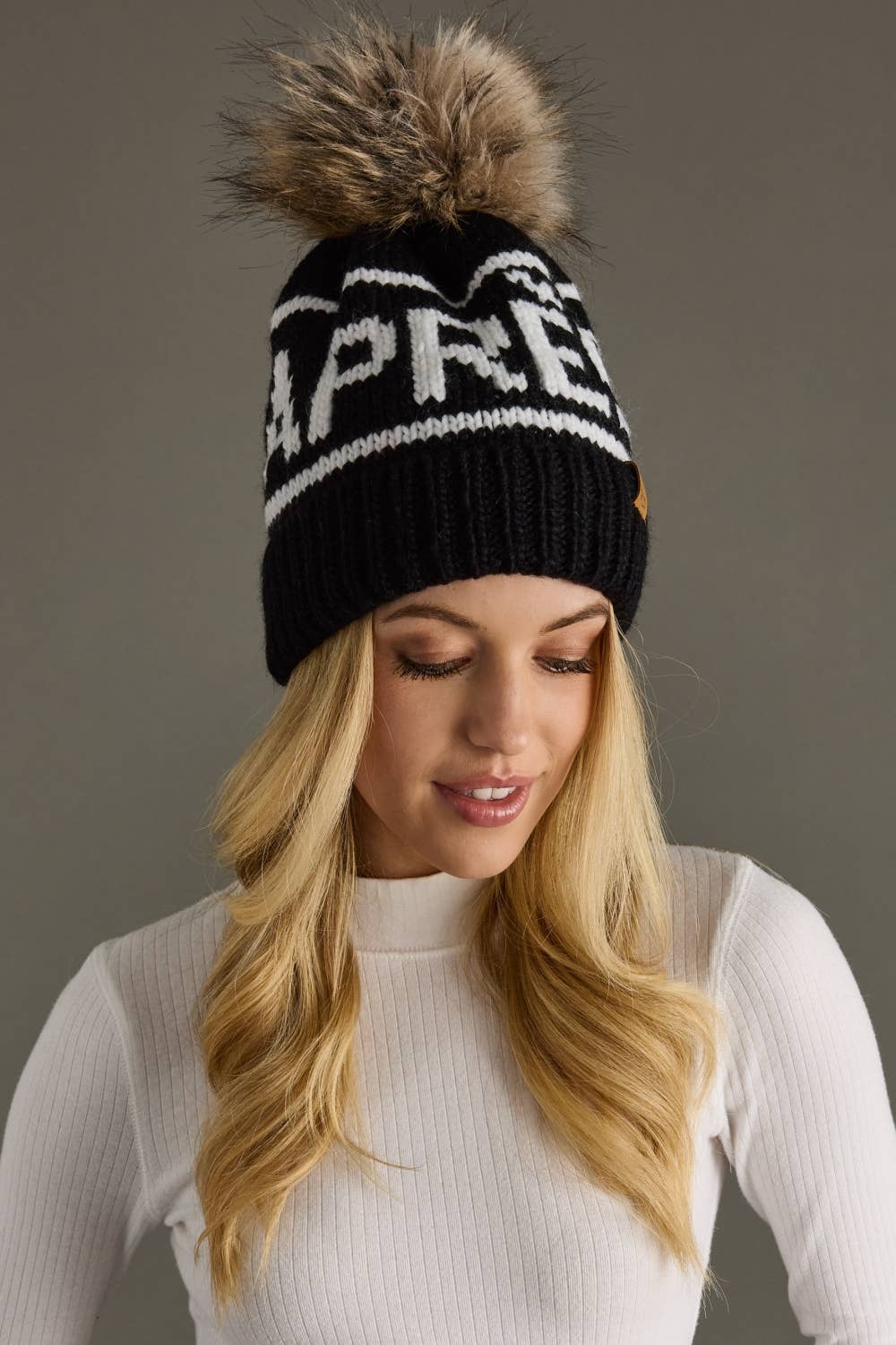 Black & White Apres Pom Hat
