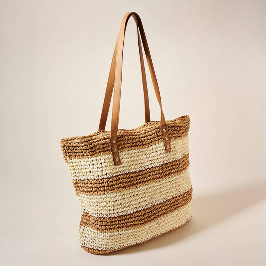 Straw Tote Bag, Ivory/Natural