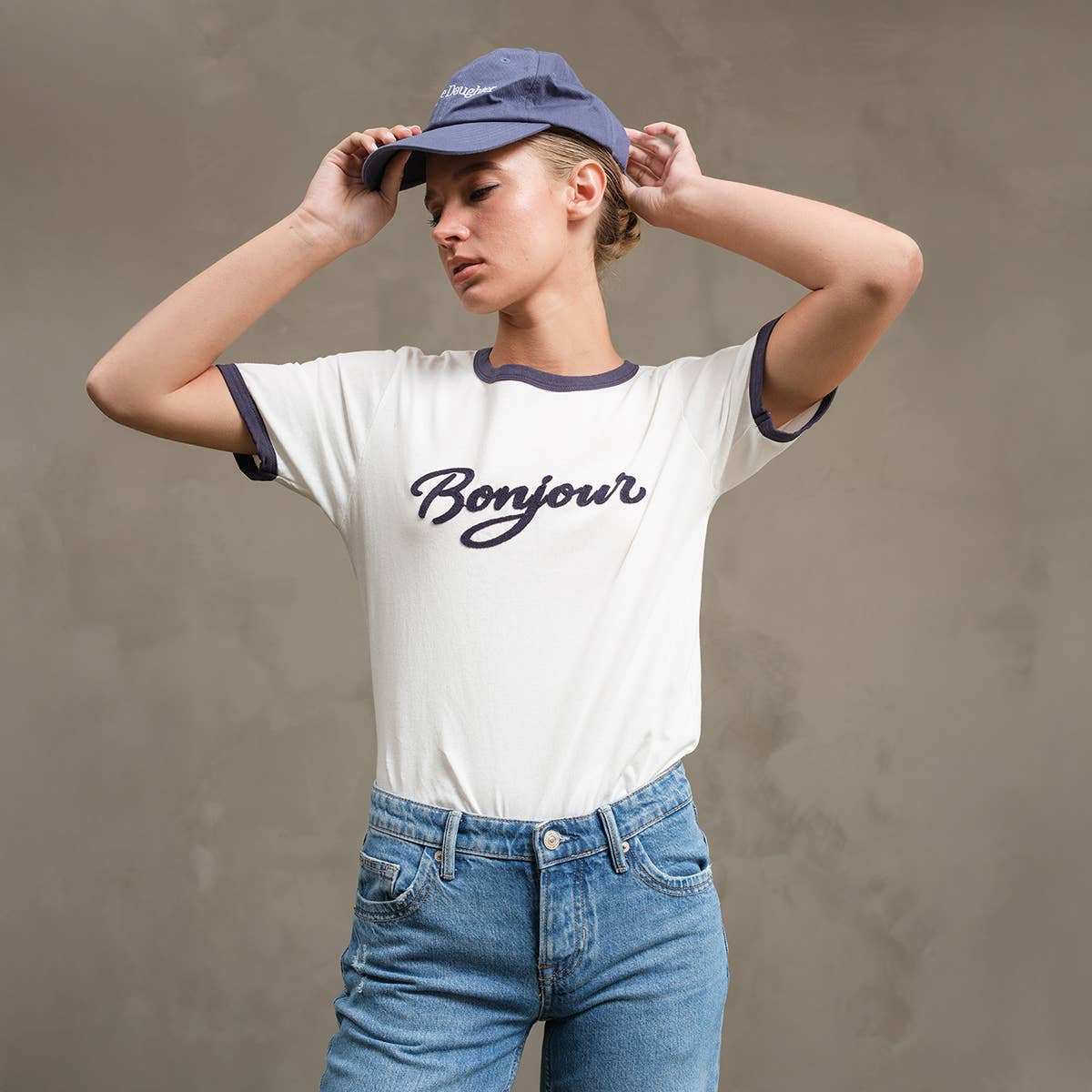 Bonjour Contrast Ringer Tee - RTK1036: WHITE/NAVY / S-M-L (3-2-1)