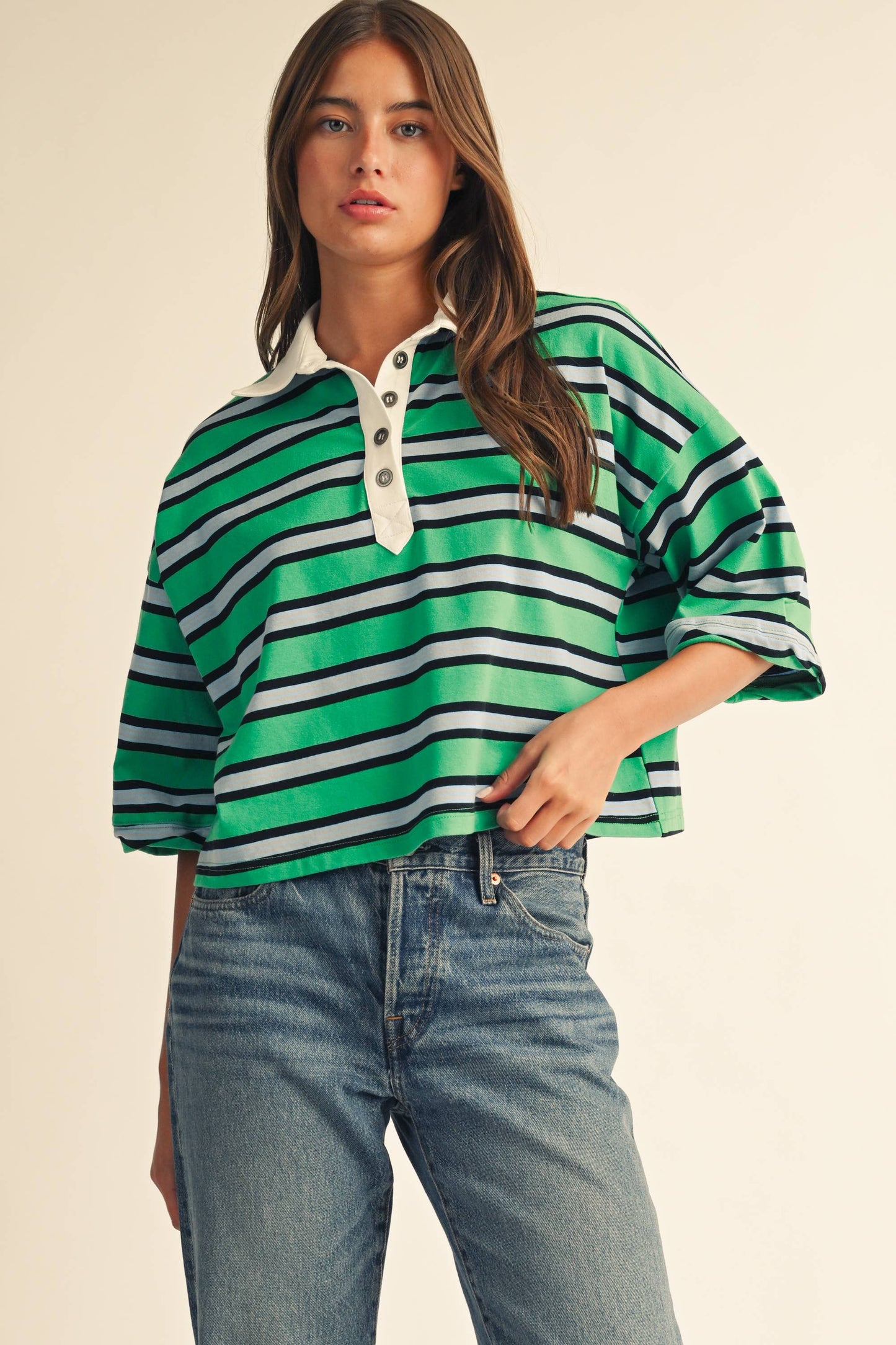 Striped Rugby Polo Top Tee