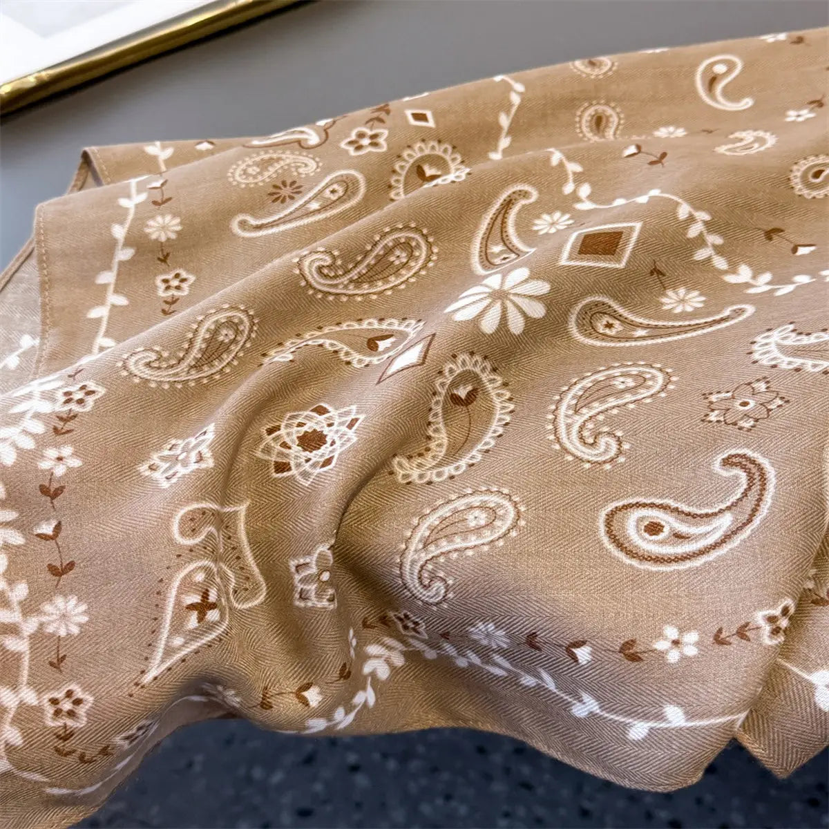 Vintage Paisley Silk Scarf- Light Brown