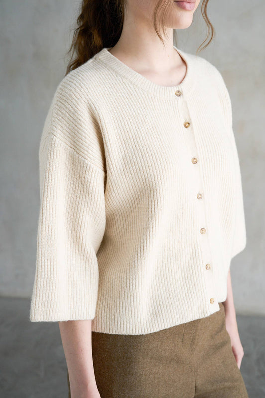 Button Down Sweater Cardigan, Cream