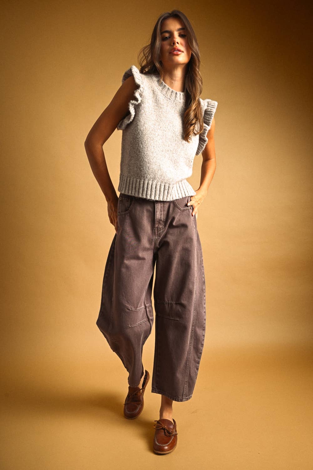 Ruffle Sweater Top - Oatmeal