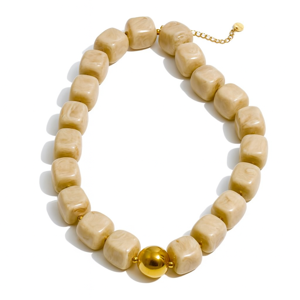 Pebbles Beaded Necklace, Beige